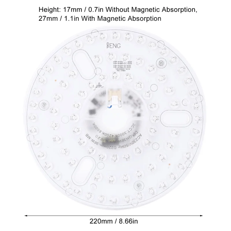 8.66 Inch 36W LED Light Engine Retrofit Magnetic Ceiling Fan LED Light Replacement 3CCT 3000K 4200K 6500K Dimmable Round 230V