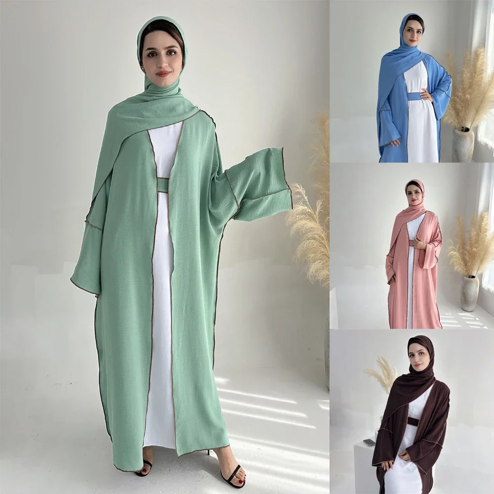 Ramadan Eid Abaya 2 Piece Set With Hijab Muslim Set Kaftan Turkey Islam Kimono Women Ensembles Musulmans Djellaba(Without Inner)