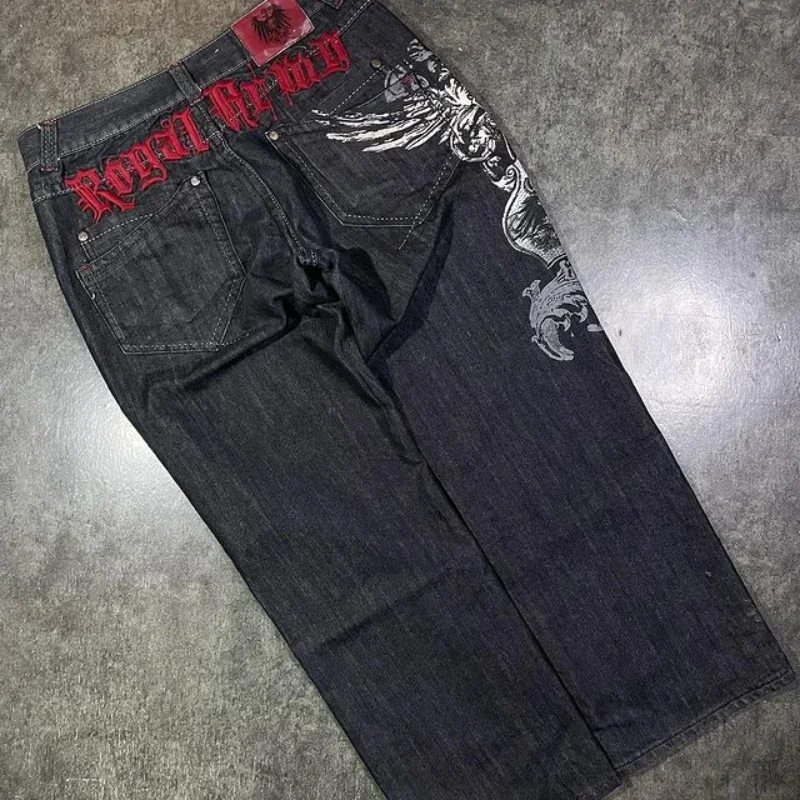 Jean surdimensionné avec motif de lettres brodées pour hommes et femmes, jeans décontractés, mode hip hop, streetwear américain, Harajuku, Y2K, nouveau