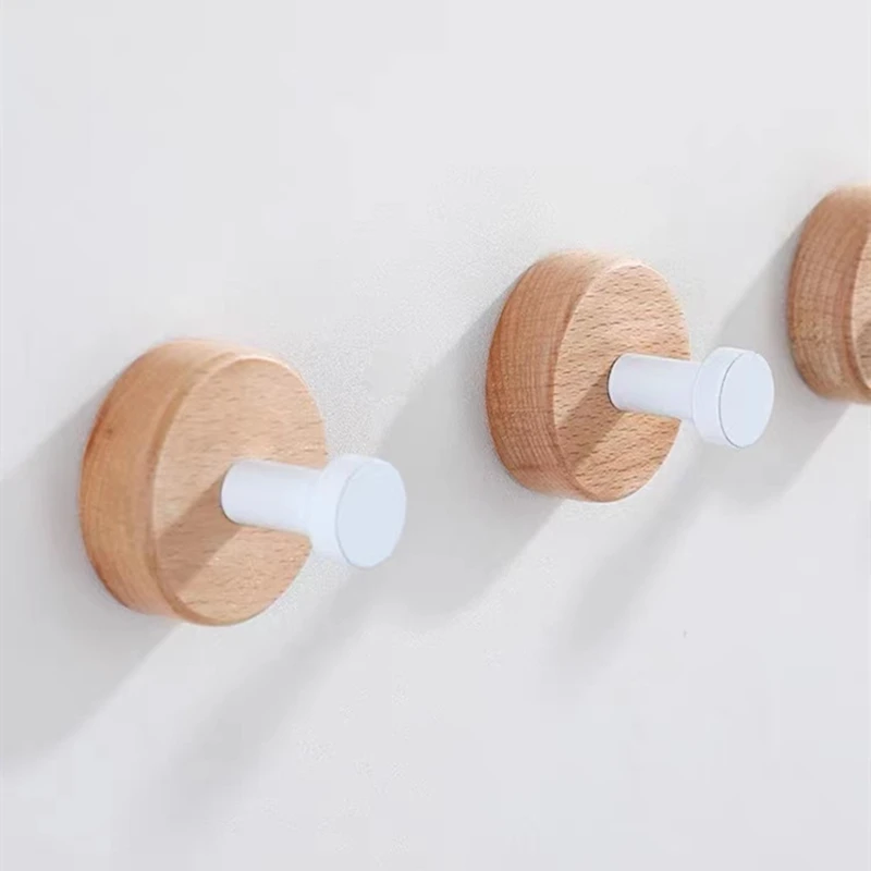 Punching-free Wood Hooks Wall Decor Storage Hook Behind-door Keys Coat Holder Clothes Hanger Punching-free Wall Organizer Hooks