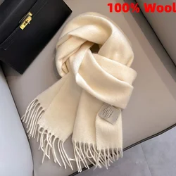 100% Wool Luxury Brands Classic England Style Women Scarf Fashion Solid Color Scarves Tassel Shawls Pashmina Lady Wrap