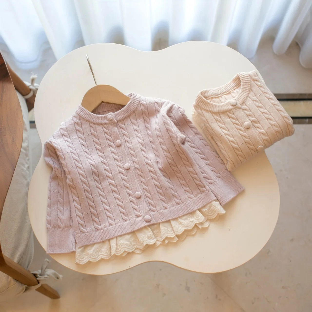 

2025 Autumn and Winter 1-12Y Girls New Exquisite Lace Edge Jumper Cardigan 90 1-130cm