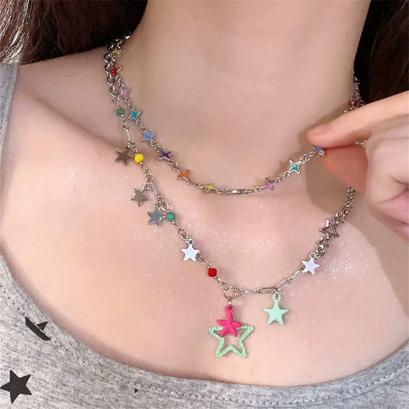 Korean Fashion Star Pentagram Chains Choker Necklaces for Women Egirl New ins Gift Necklace Y2k  EMO Hip Hop Jewelry Accessories