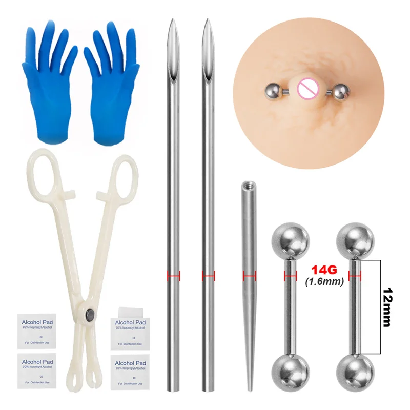 Chirurgenstahl-Körperpiercing-Werkzeug-Set, professionelle Nadeln, Klemmzange, Handschuhe, Zugstift, Werkzeug für Lippen, Nase, Nabelpiercing-Set, Schmuck – Detail 7