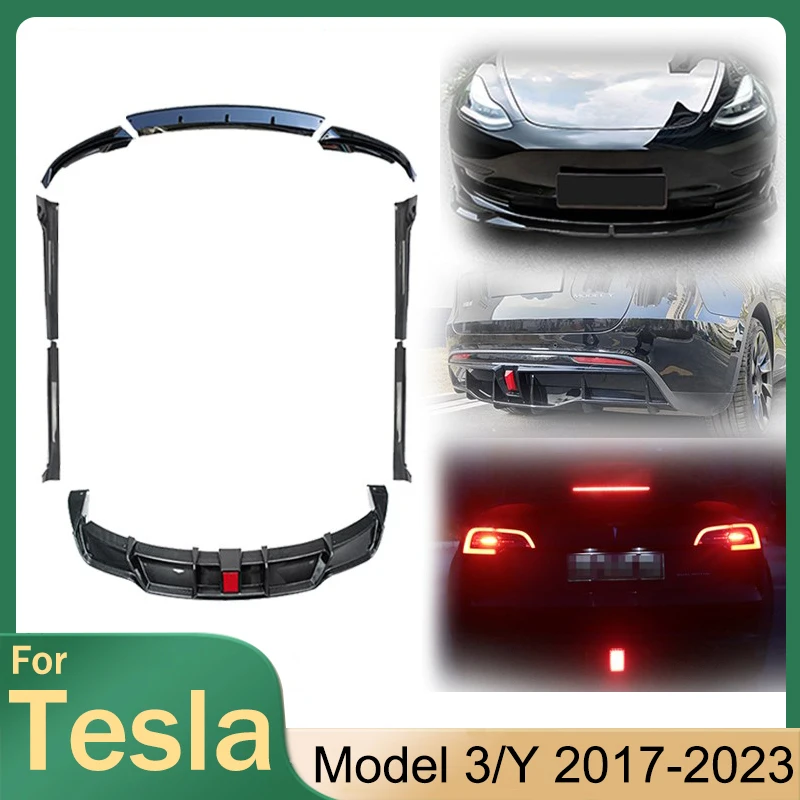 Labio de parachoques delantero Y trasero para Tesla Model Y 2021-2023, accesorios Modelo 3 2017-2023, Kit de cuerpo difusor de barbilla, alerón