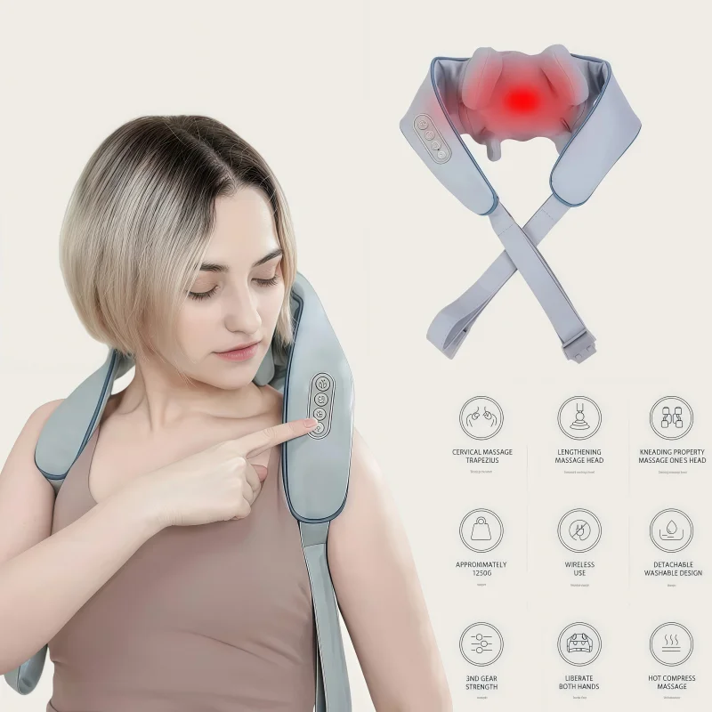 

Wireless electric neck shoulder neck massager care kneading 3 d massage pillow cervical back muscle relaxation massage shawl