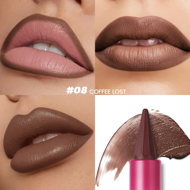 Pudaier Matte Velvet Lip Liner & Lipstick - ดินสอเขียนขอบปากที่มีความแม่นยําแบบ Dual-Use เพื่อสีเรียบเนียนและติดทนนานในสีน้ําตาล, ชมพู,