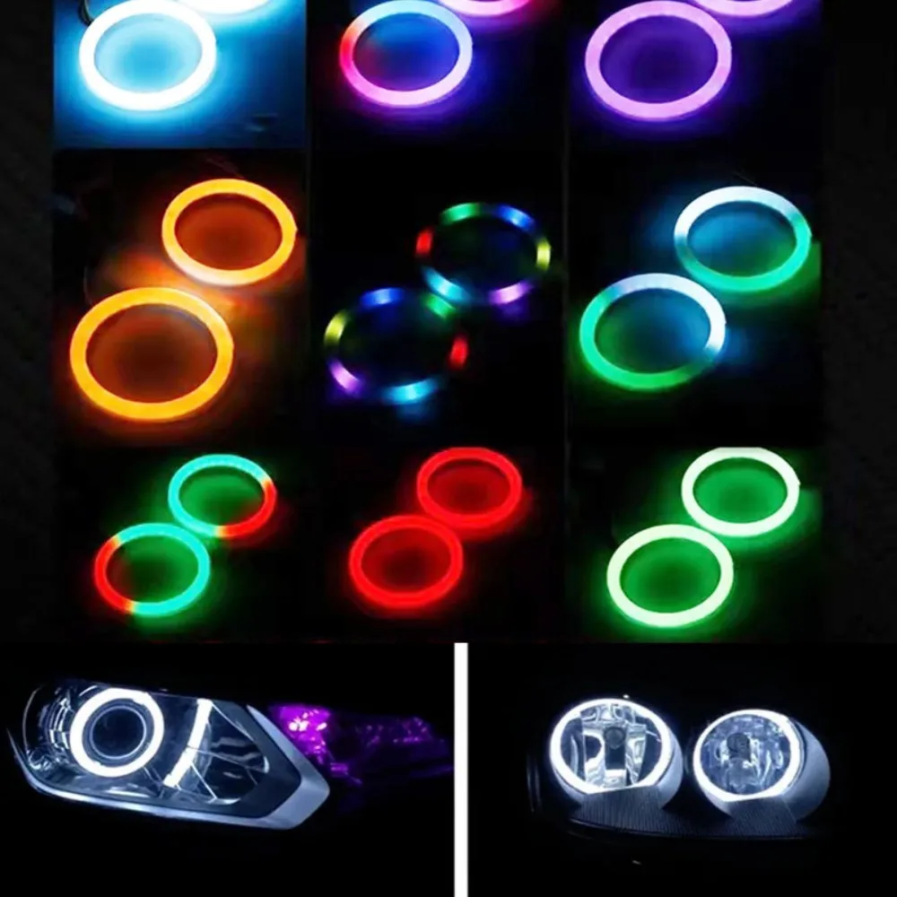 2 szt. LED RGB Angel Eye, światło do jazdy dziennej z kontrolą aplikacji wiele kolorów światła synchronizowane do muzyki. 60 MM-100 MM, D