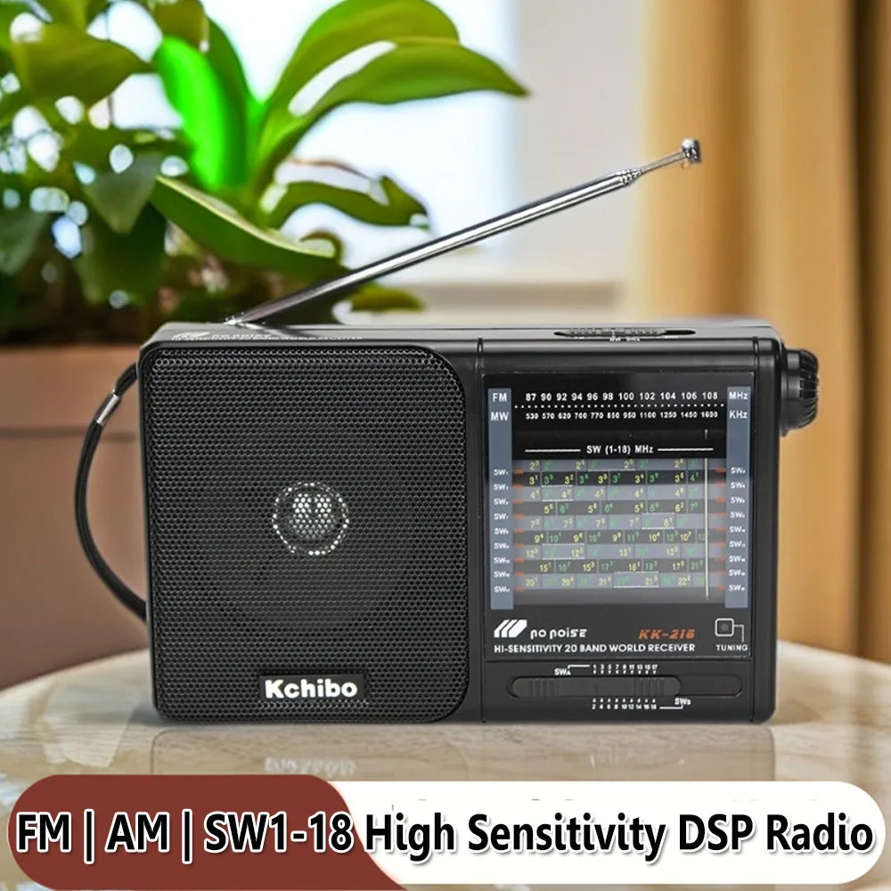 Mini rádio portátil de banda completa, alta sensibilidade, fm am SW1-18 dsp, com indicador de frequência hd, janela, antena extra longa