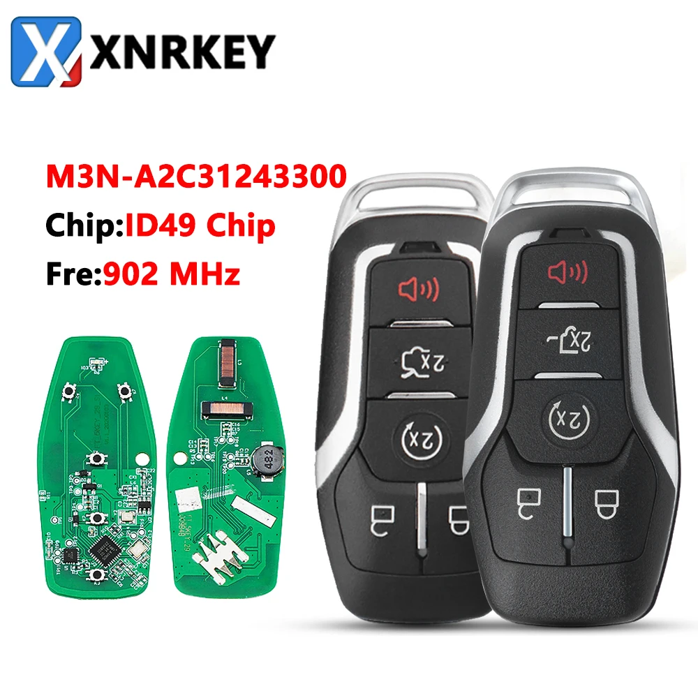 

XNRKEY 4+1 Button Car Remote Key ID49 Chip 902Mhz for Ford Fusion Explorer Edge Mustang 2013-2017 Smart Card Key M3N-A2C31243300