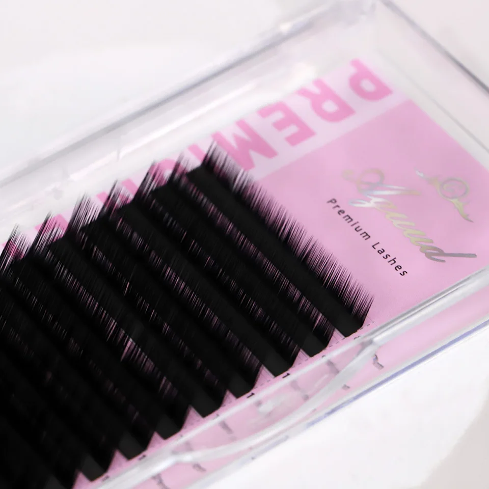 Aguud Weiche, natürliche Volumen-Kaschmir-Wimperntabletts in Mattschwarz, L/M-Locken, 8–15 mm, Mischung aus koreanischem PBT, individuelle Wimpernverlängerung, Make-up – Detail 6