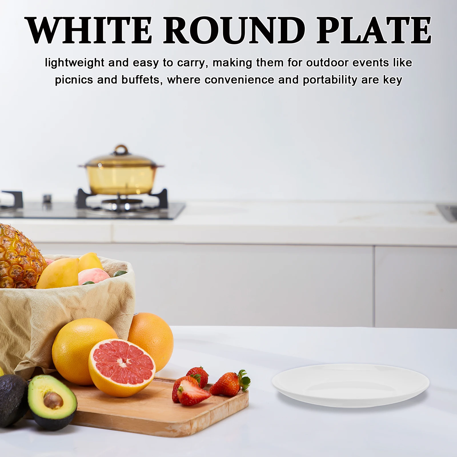 

White Plastic Dinner Reusable Lightweight Round Serving Trays Elegant Porcelain Look Shatterproof Cake Salad Snack