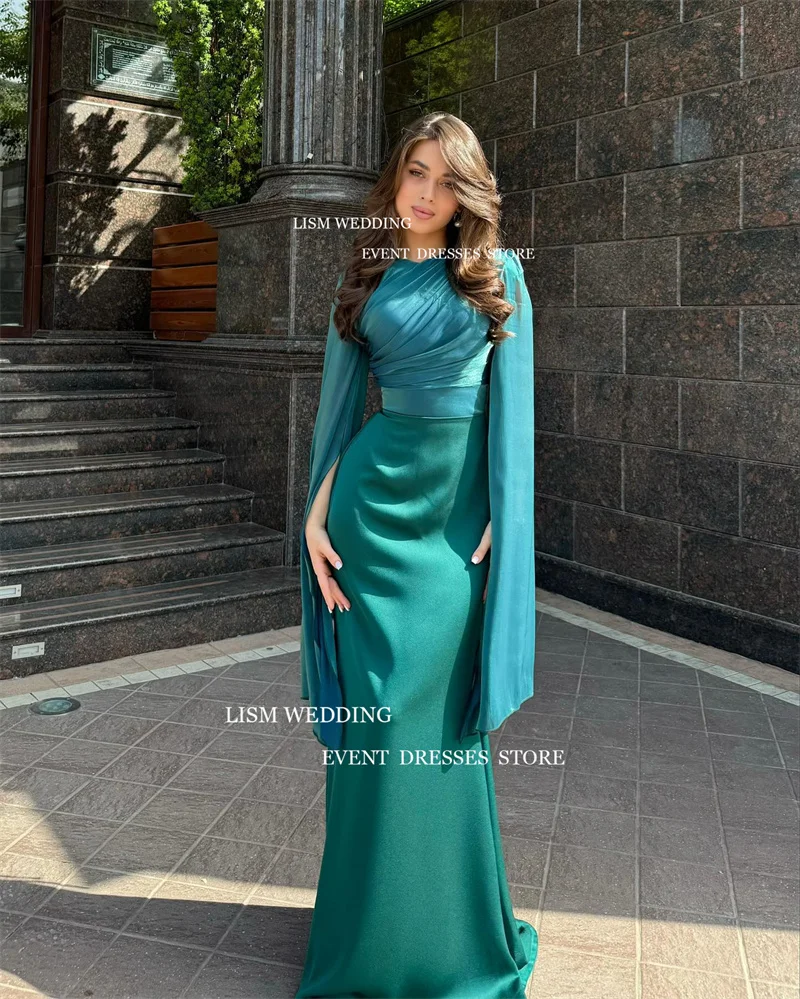 LISM Modest Hunter Evening Dresses Dubai Arabic Women Long Sleeves O-Neck Floor Length Formal Occasion Gowns Vestidos de fiesta