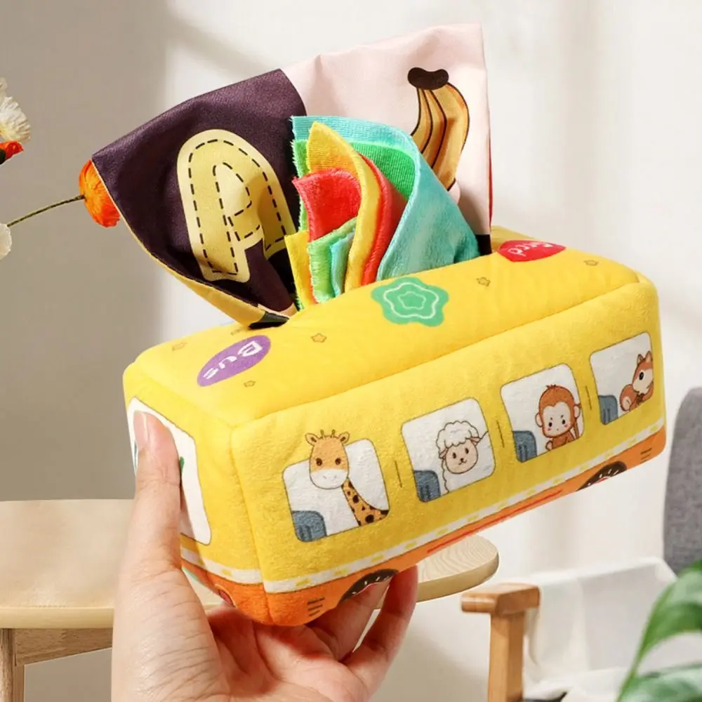 

Montessori Tissue Box Toy Soft and Tear-resistant Finger Exercise Cloth Book Toy Cartoon Pattern Zipper Cloth Tissue Box