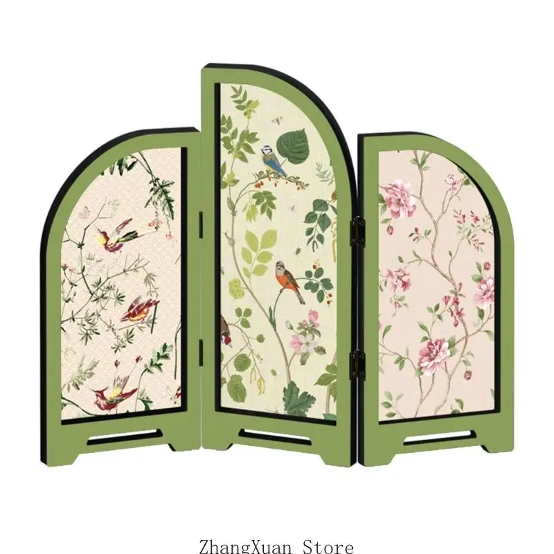 Retro Mini Folding Screen 3 Panel Divider Feng Shui Ornament Oriental Gift 3XUF – Detail 8