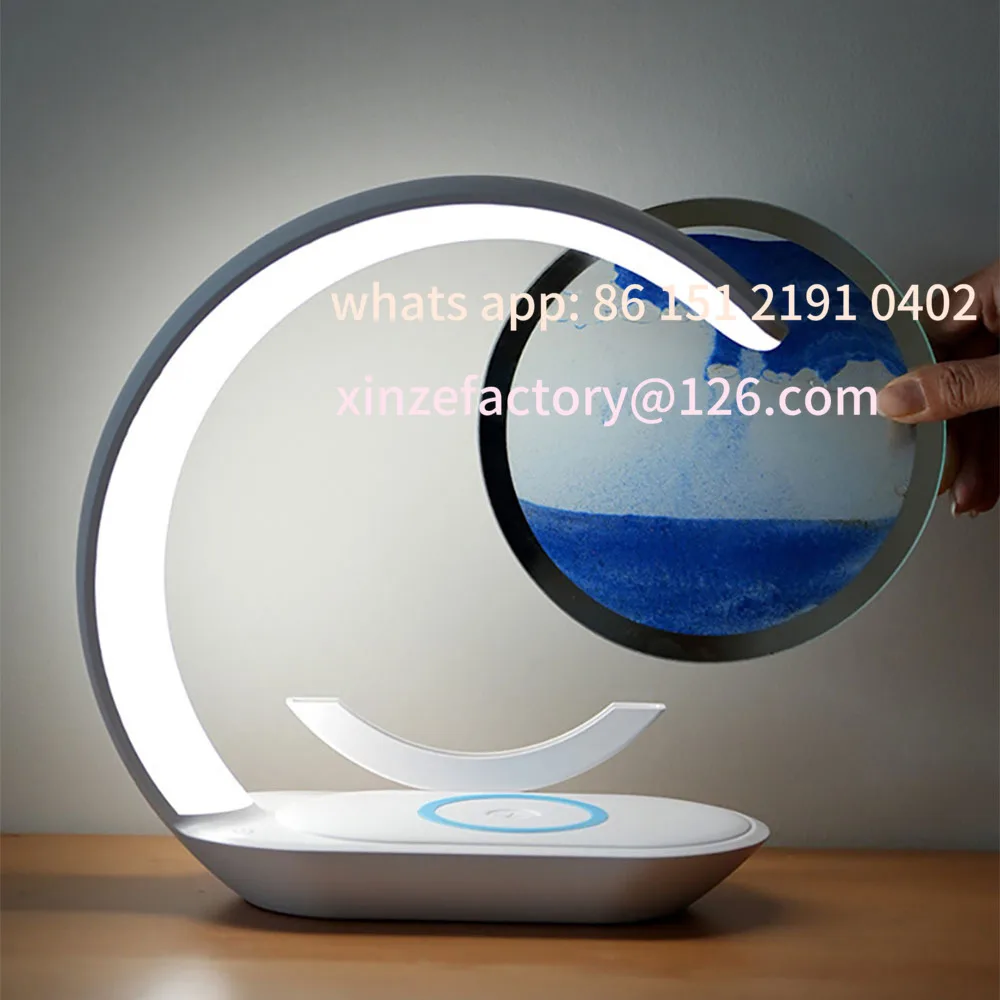 Настольная лампа с беспроводной зарядкой USB, настраиваемая, 3D-дизайн, в виде песочных часов, ночник с песочной живописью для офиса