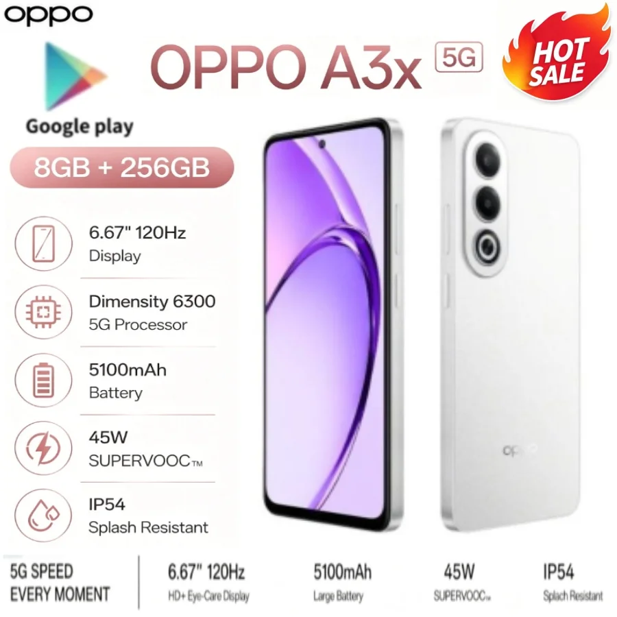 Hot Sale 2026 OPPO A3X Global Unlocked Android Smartphone 8GB+256GB Ample Storage Helio P35 Octa‑Core Processor 6.5'' HD