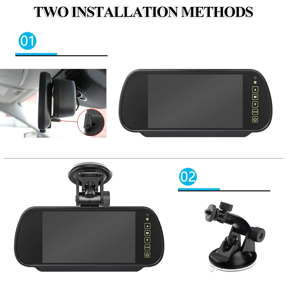 iPoster 7 Inch Car Rear View Mirror Monitor 2ch AV-in with Windscreen Suction,Clip,Remote 12-24v For Car truck bus van