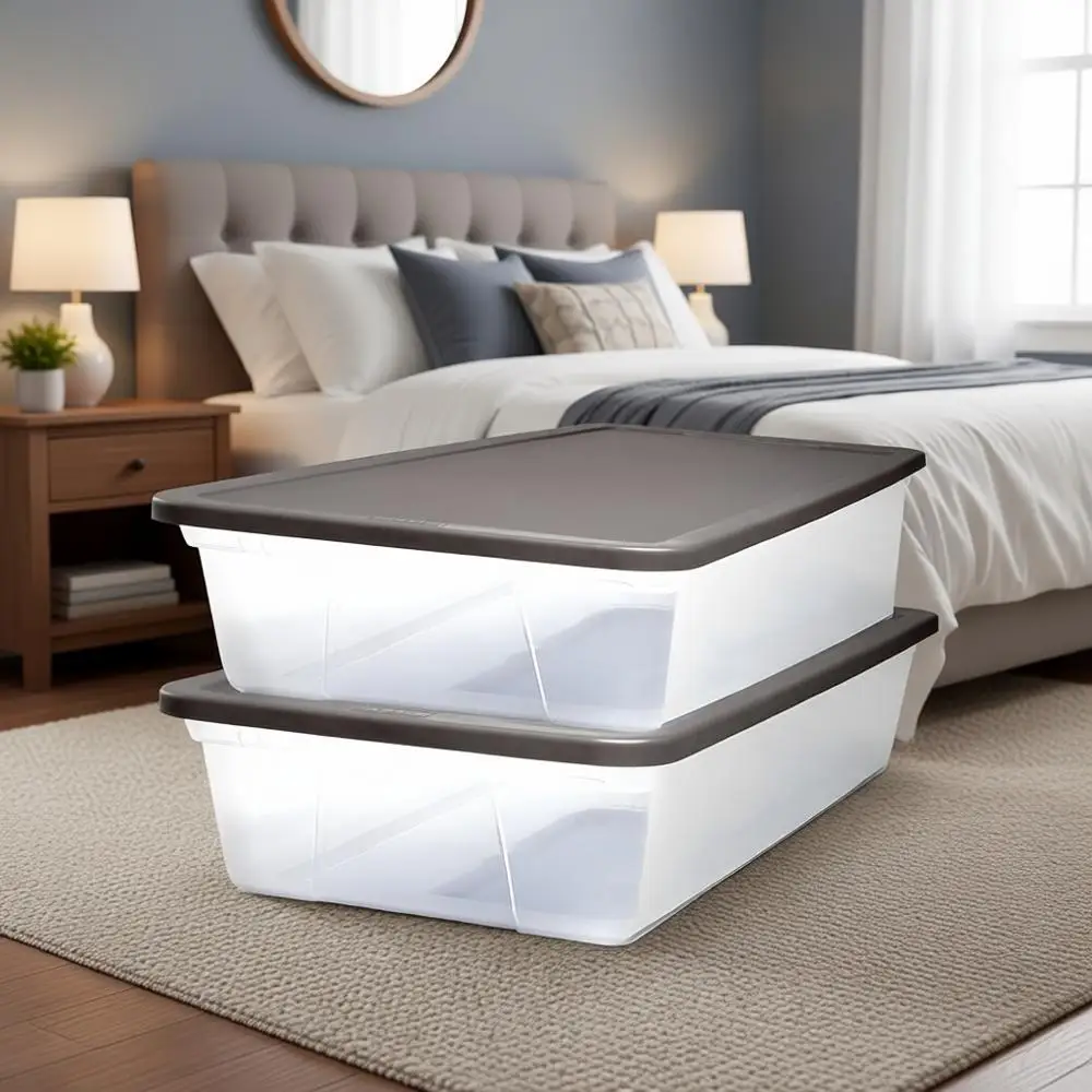 

Прозрачные маленькие пластиковые контейнеры для хранения с крышками, 28 кварт, штабелируемые, для организации дома и офиса