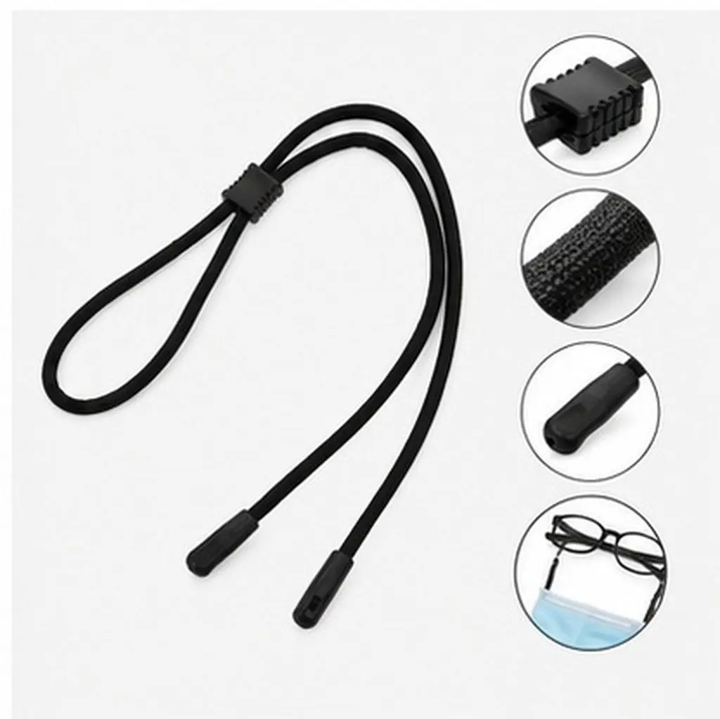 5Pcs Premium Elastic Eyeglass Chain Anti-Slip Glasses Strap Hanging Mask Strip Adjustable Length Glasses Accessories Black