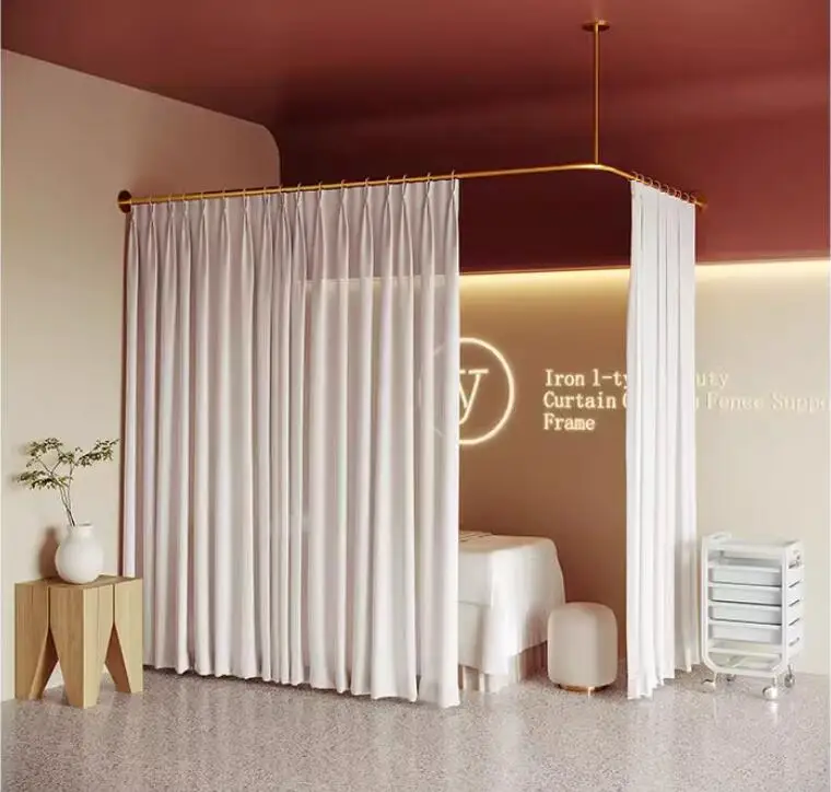 

L-shaped pole beauty salon partition curtain health center therapy bed surround curtain simple bed curtain