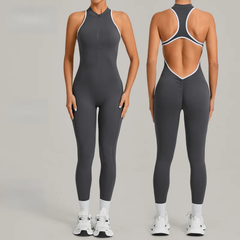 Mono de yoga y fitness para mujer, con bloques de color estilo otoñal y espalda decorativa, efecto levanta glúteos, para correr,