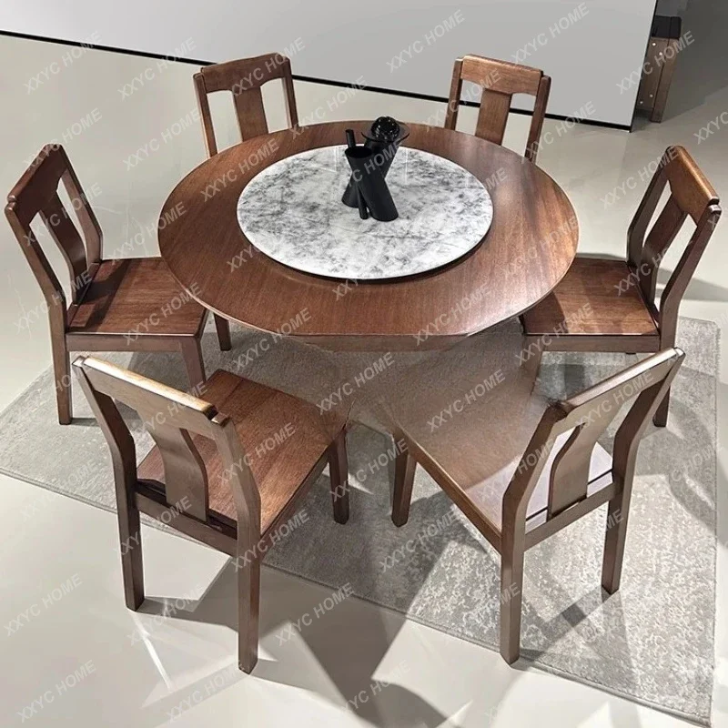 A Walnut small apartment modern simple round dining table household dining table