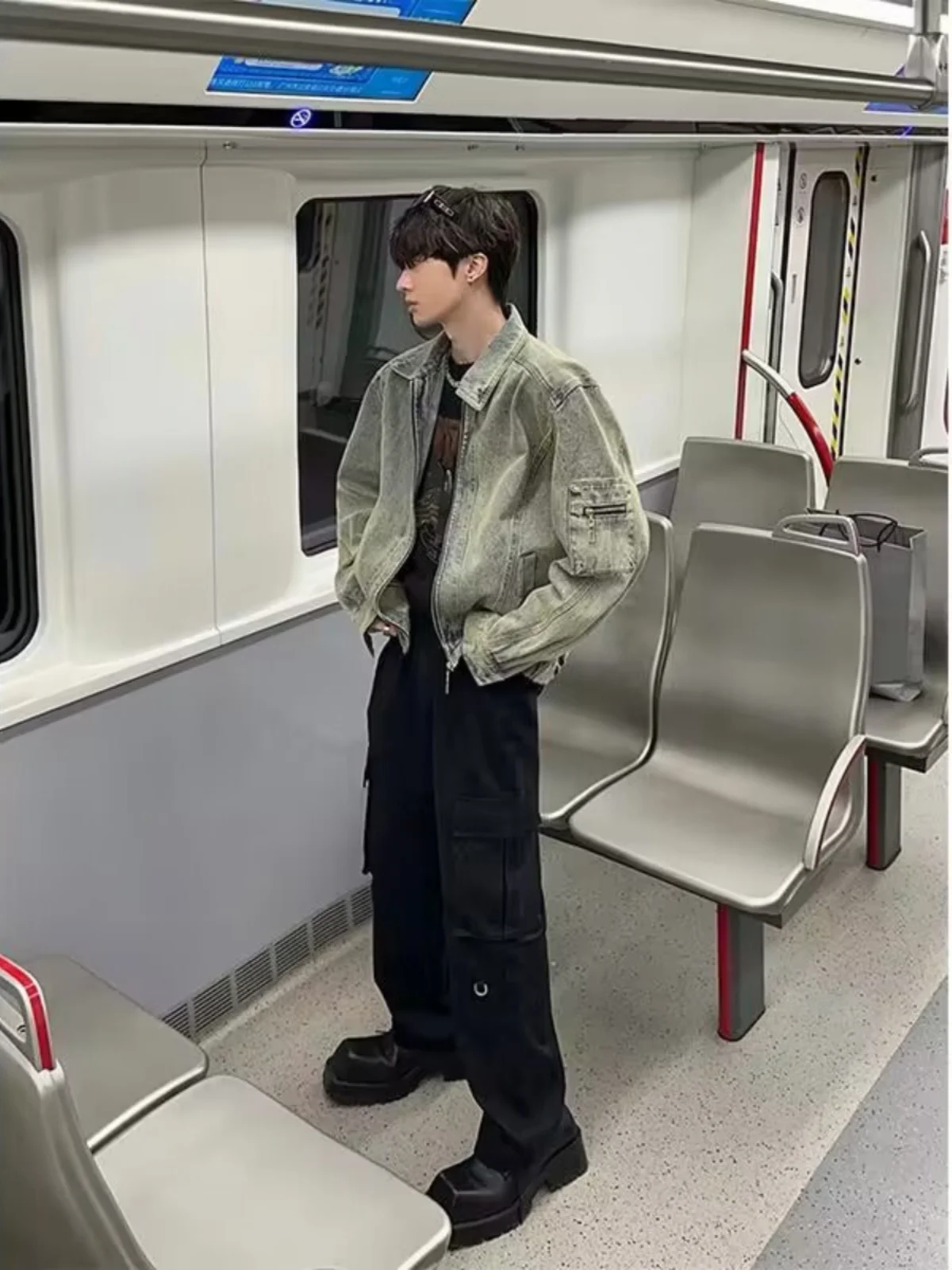 Retro Waed Denim Jaet Heren Lente Herfst Losse Casual Werkkleding Jaet Trendy High Street Sle Stand Fit Ritssluiting