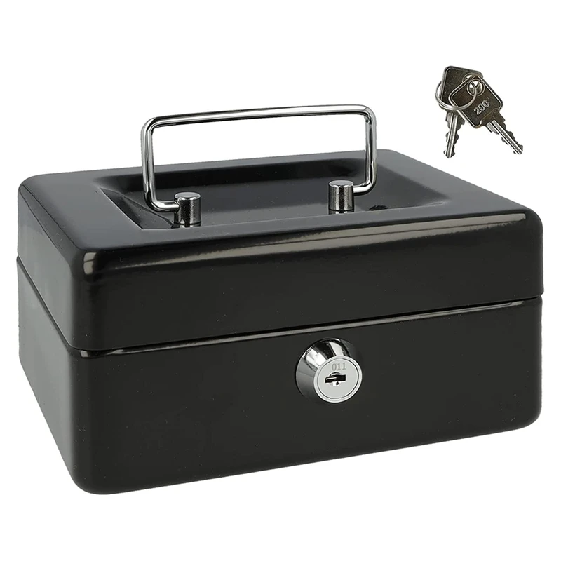 Locking Metal Cash Box With Removable Coin Tray And Key Lock 150X120x8mm