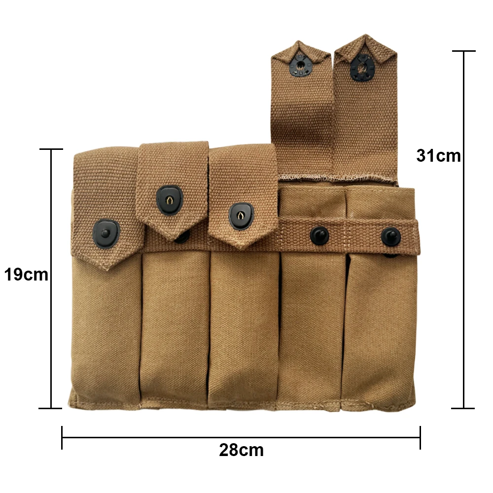 WW2 Retro Thompson 5 Cell Magazine Pouch Hard Purse Molle Bag US Ammo Waist Belt Canvas Pocket Military Equipment WWII