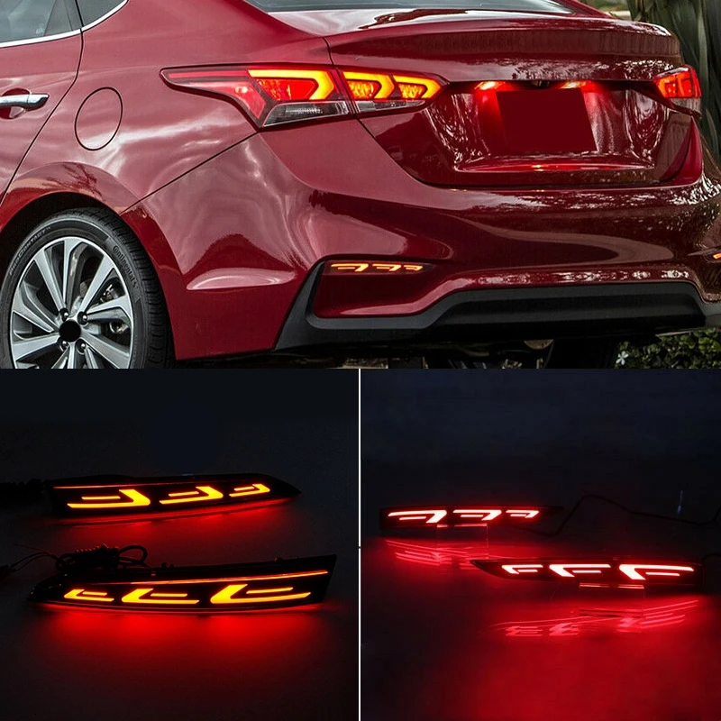 

For Hyundai Accent 2017-2019 LED Rear Bumper Reflector Brake Light Fog Light Lamp Indicator Lights Taillights