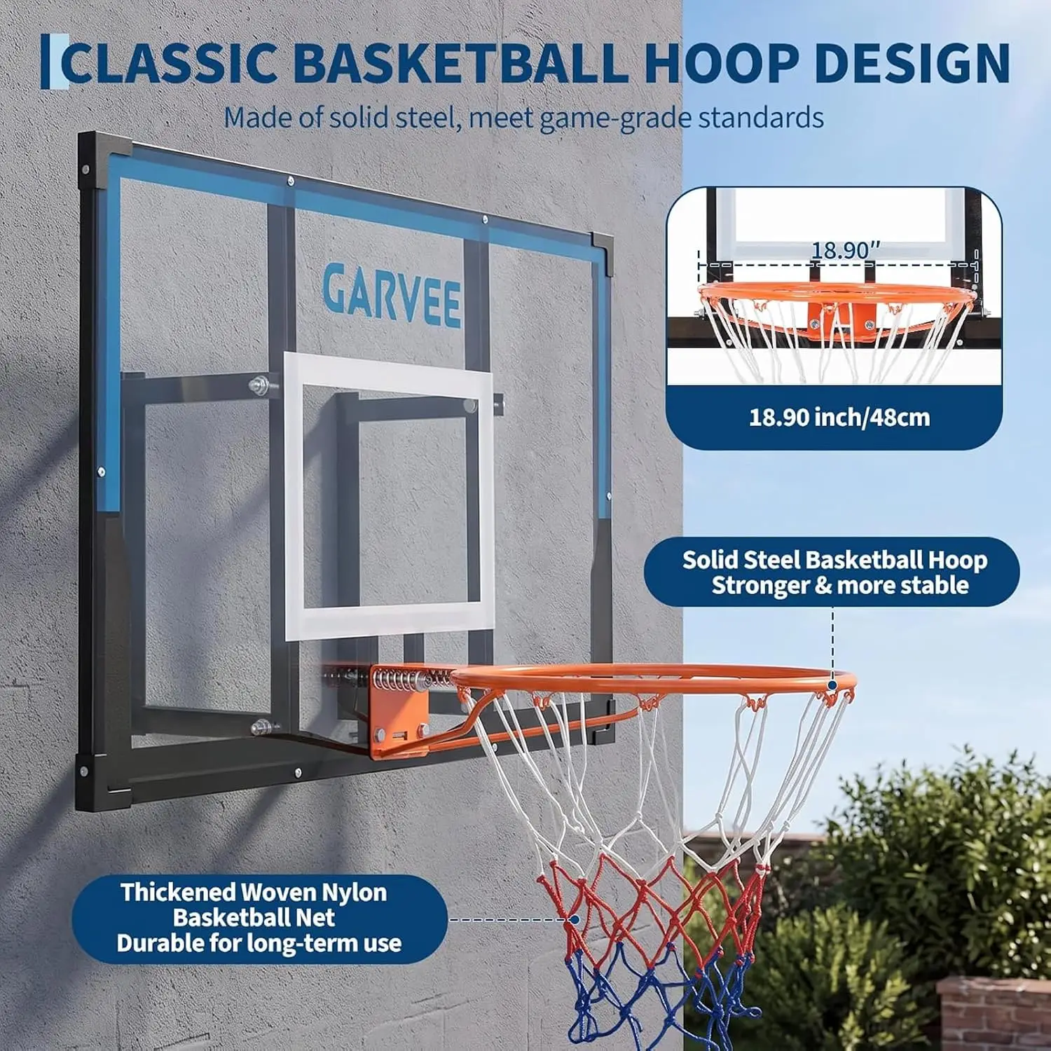 Tacleekii 43.3" Wall Mounted Basketball Hoop with Steel Frame Rim & PE-Padded PC Backboard for Indoor Outdoor Home Gym, Driveway, Playground - view 6