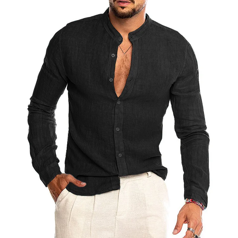 Men's Casual Blouse Cotton Linen Shirt Long Sleeve Summer Button-Down Shirts For Men