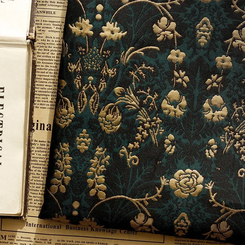 

45 см x 145 см, окрашенная в пряжу, золотистая шелковая тисненая жаккардовая ткань, весенне-осенняя женская сумка для платья, ткань для шитья своими руками