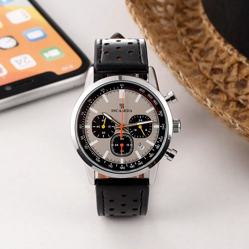 INCASEDA chronograph 42mm multifunctional quartz movement men's luxury series ultra bright luminous fashionable quartz watch