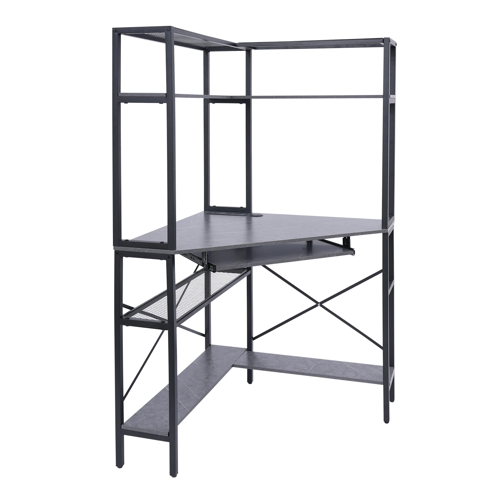 Modern Corner Computer Desk with LED Lighting & Storage Shelves Space-Saving L-Shaped PC Workstation