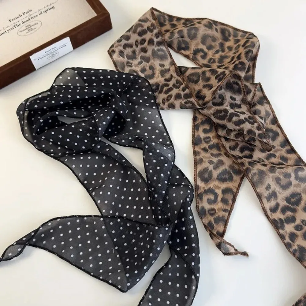 

New Leopard Print Scarf Belt Polka Dot Satin Accessories Hair Band Head Wrap Boho Luxe Versatile Women Neckerchief