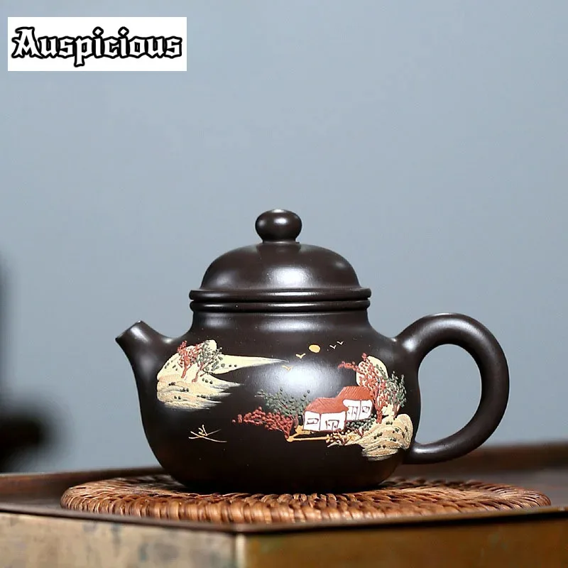 

110ml Boutique Yixing Purple Clay Teapots Raw Ore Black Mud Hand Painted Tea Pot Household Zisha Filter Kettle Teaware Supplies