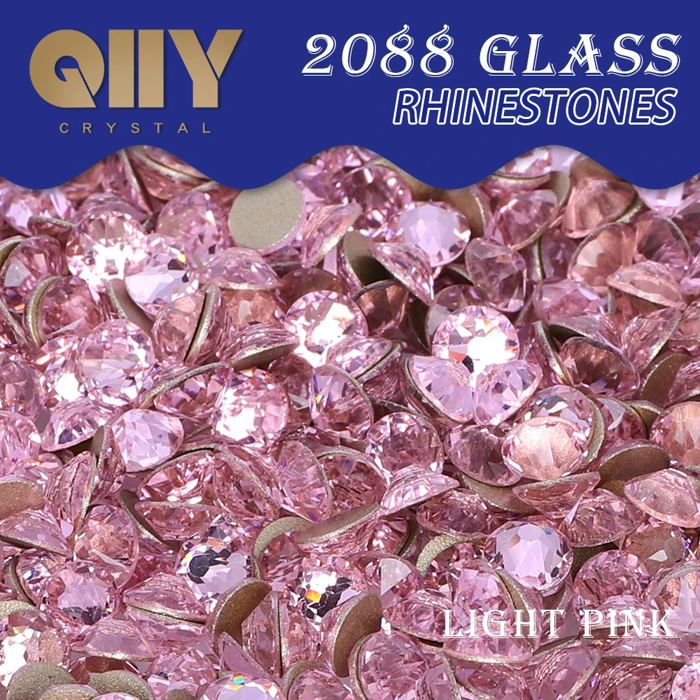 

QIIY Light Pink 2088 SS10-SS30 Rhinestones Crystal Golden Flatback 8 Big 8 Small 16cut Stones For DIY Nail Art Decoration
