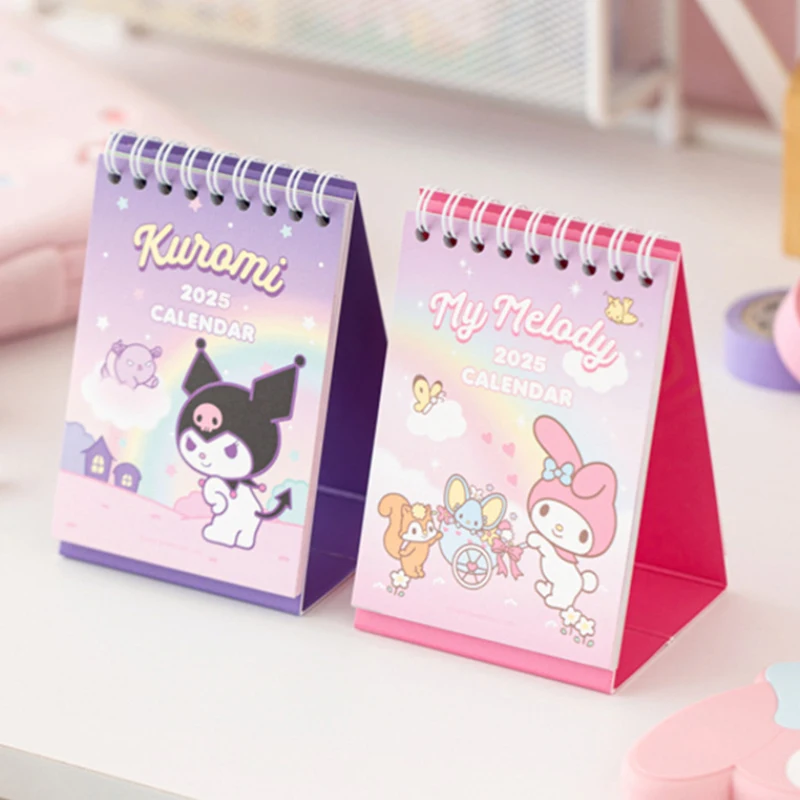 2025 Sanrio Kawaii Hello Kitty Kuromi Cartoon Mini Bureaukalender Tafelkalender Kleine Verse Spoel Kleurenpagina's Kalender Kids Gift
