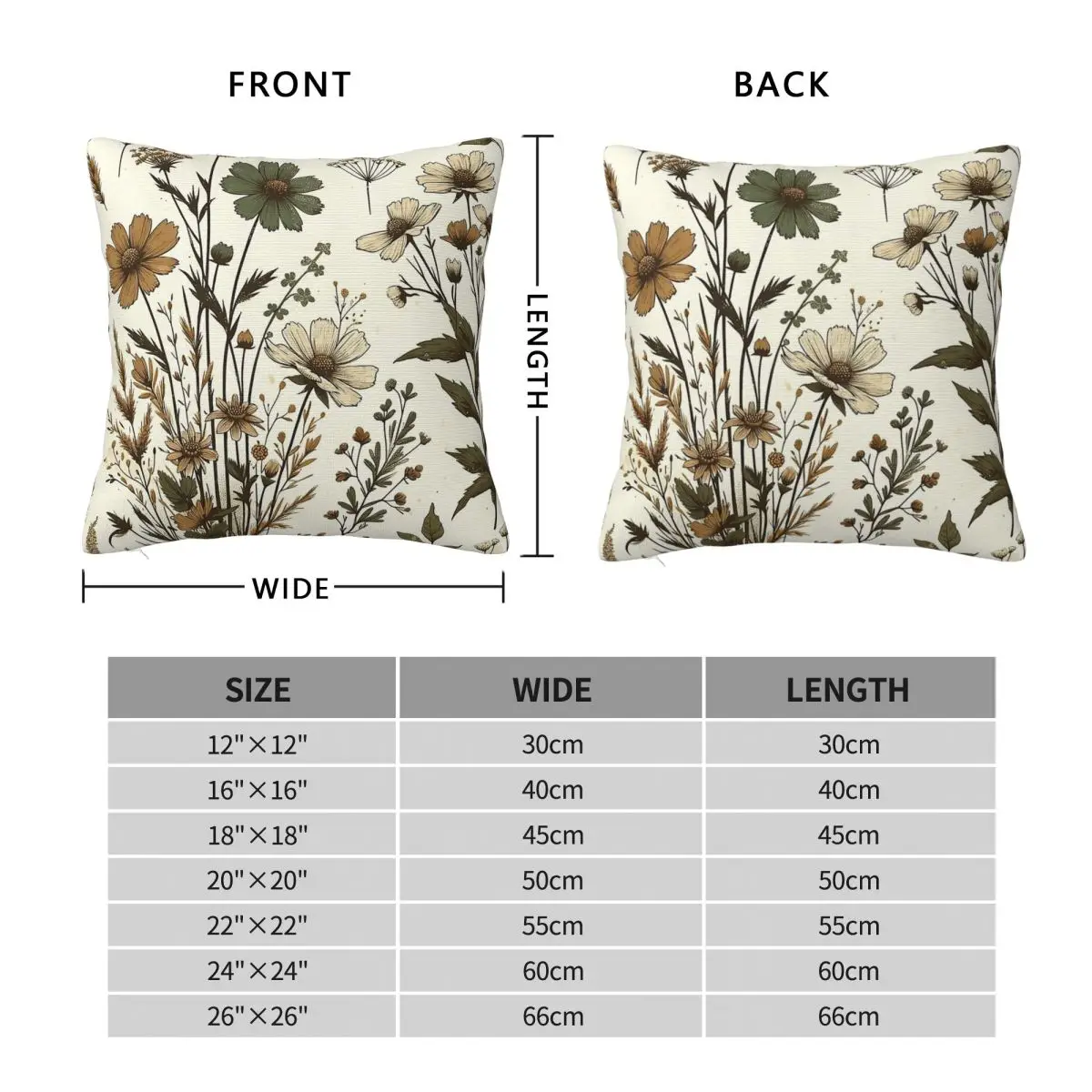 Rustic Charm Earthy Wildflower Square Pillowcase Polyester Linen Velvet Printed Zip Throw Pillow Case Sofa Seater Cushion Cover