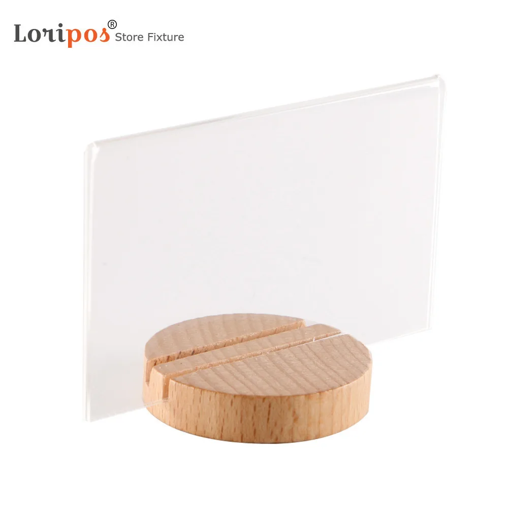 Table Sign Holder Wooden Base Clear Wedding Table Sign Number Place Card Display Stand For Restaurant Hotel