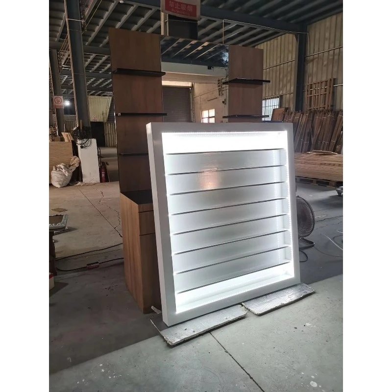 White nail polish wall display stand with lights, suitable for high-end beauty and manicure salons