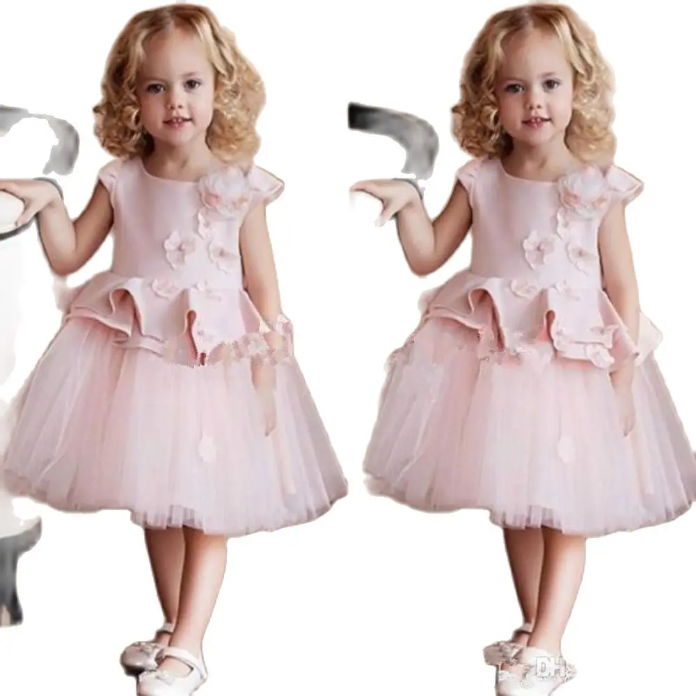 Heißer Prinzessin Weiß Spitze Rosa Blume Mädchen Kleider Schöne Ballkleid Party Hochzeit Mädchen Kleider mit Bogen Schärpe