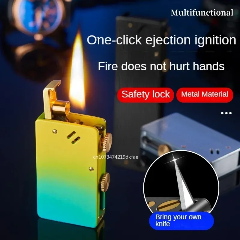 Multi-function Belt Knife Ejection Kerosene Lighter Automatic Ignition Creative Retro Grinding Wheel Metal Lighter Men\'s Gadgets