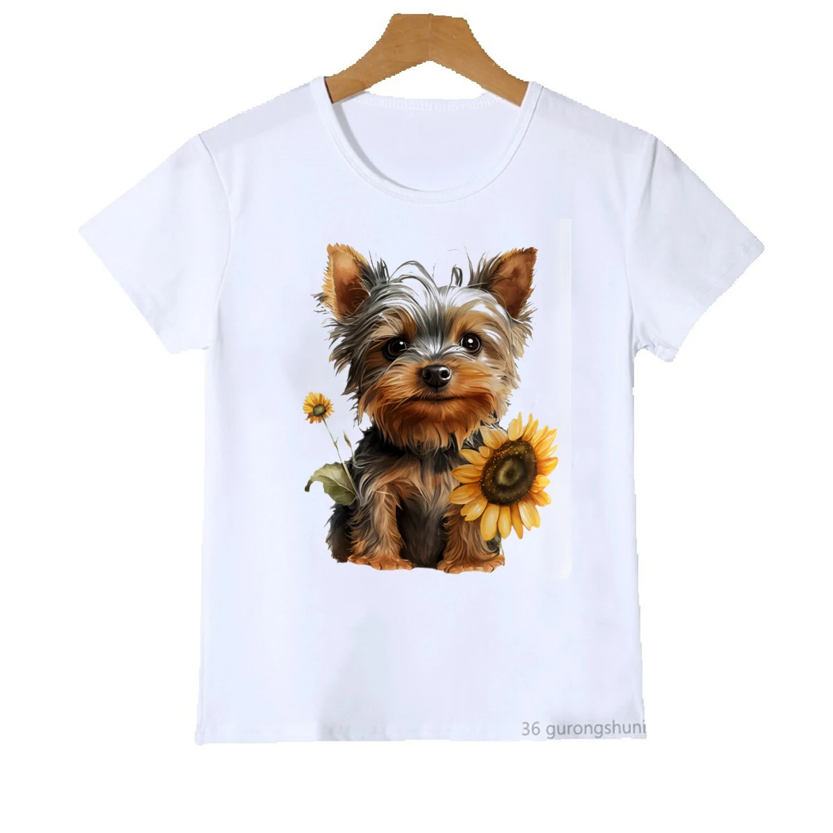 T-Shirt For Boys/Girls German Shepherd Poodle, Sunflower Dog Animal Print Tshirt Kids Cute Boys /Girls Universal Clothing Tshirt