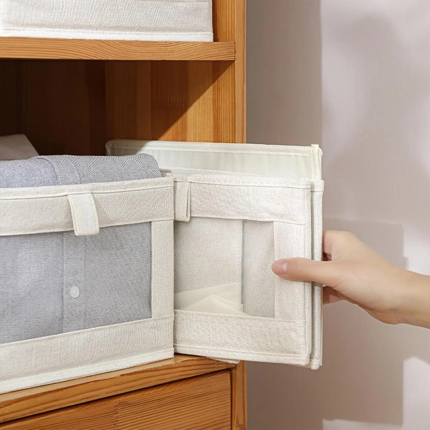 Organizery do szafy na bieliznę, pojemniki do przechowywania, kosze do organizacji, składany organizer z przezroczystym okienkiem na ubrania, jeansy, półki