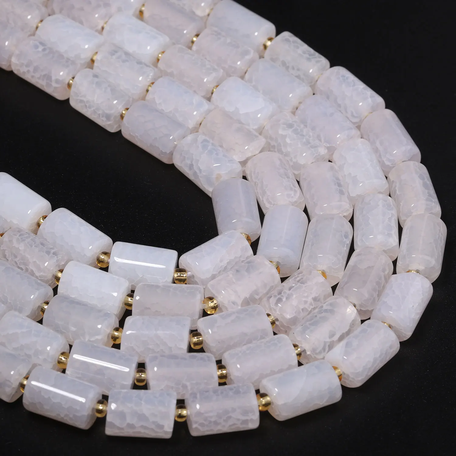 8x12mm Natural Agate White Crack Cylindrical Jade Lucky Stone Beads for Jewelry Making Loose Spacer Beads DIY Necklace Bracelet