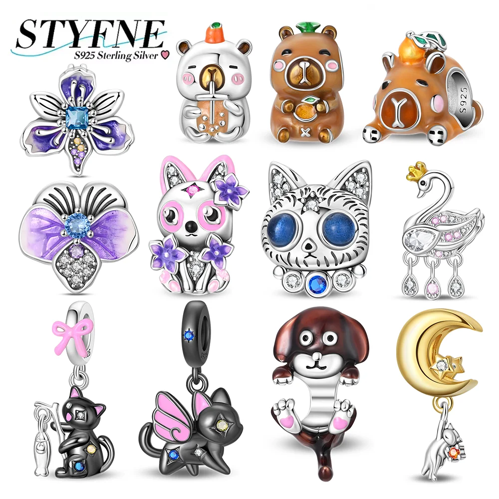 

Charms 925 Silver Animal Series Capibala Macey Cat Flying Kitten Sausage Dog Bead Pendant Fit Original Bracelet DIY Fine Jewelry