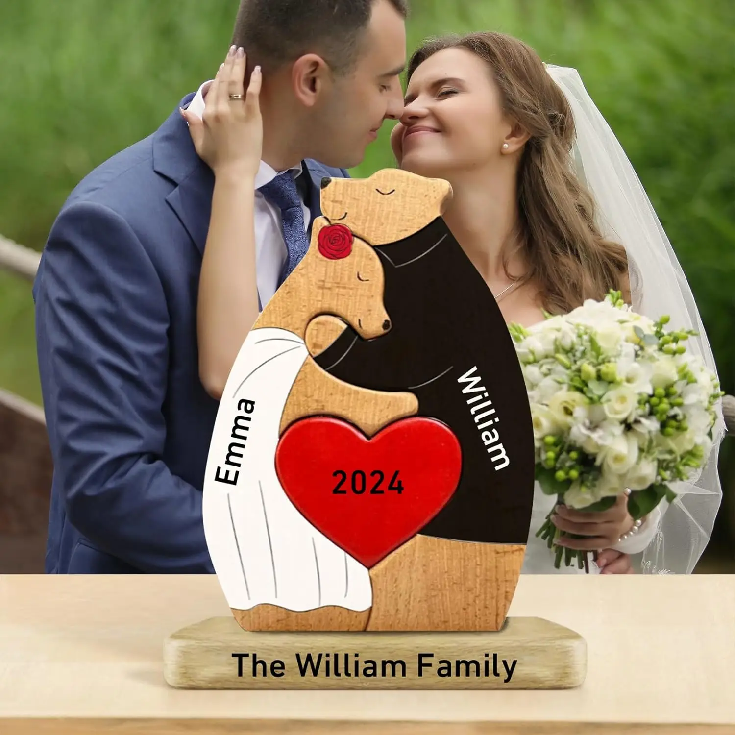 

Valentine's Day Free Engraving DIY Couple Bears Family Wooden Personalized Custom Desk Decor Birthday Gift Decoration Figurines